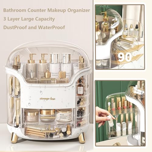 Omeily Large Makeup Organizer Countertop Vanity Organizer Cosmetic Organizer Makeup Storage Box Bathroom Counter Organizer Perfume Skincare Organizers Gift Women Girls Clear Design Easy Visibility