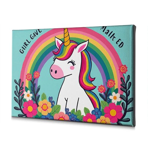 Toile décoration de Pâques licorne aux détails floraux fins
