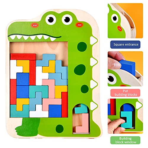 NAVESO Tetris del Juguete Madera, Rompecabezas de Bloques de Madera, Bloques rusos 3D, Montessori Juguete Educativo, Bloques de patrón de Regalo para niños y niñas de 3, 4, 5+ años Cover