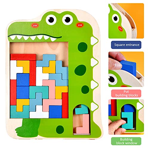 NAVESO Tetris del Juguete Madera, Rompecabezas de Bloques de Madera, Bloques rusos 3D, Montessori Juguete Educativo, Bloques de patrón de Regalo para niños y niñas de 3, 4, 5+ años