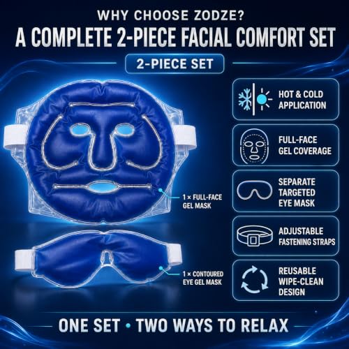 ZODZE Reusable Hot & Cold Gel Face Mask Set with Eye Mask, Cooling - Image 8