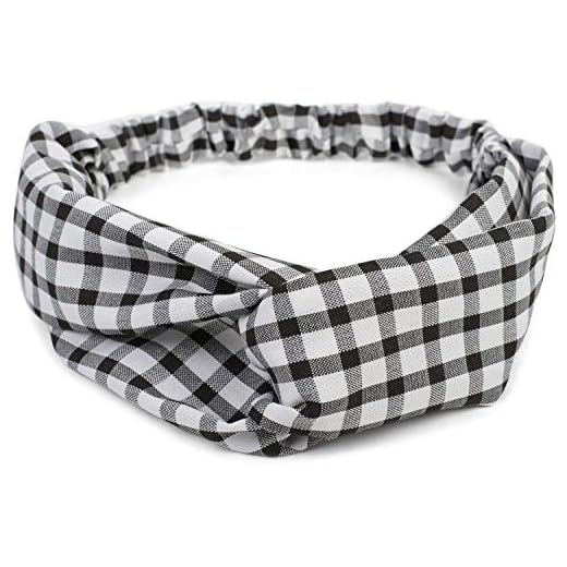styleBREAKER Cinta para el Pelo de Mujer con Motivo a Cuadros, Nudo retorcido y Goma elástica, Cinta para la Frente, Pinup, Rockabilly 04026037, Color:Negro-Blanco