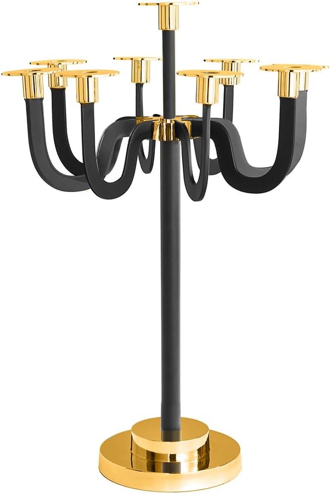 Godinger Candleholder, 9-Light Candelabra Removable Arm Black & Gold for Dining Room, Living Room, and Special Occasions