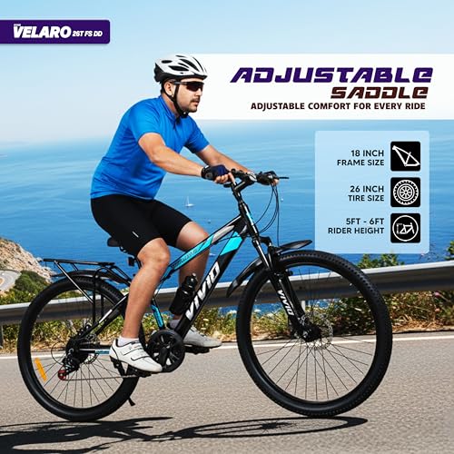 Image of Leader Vivid Valero 26T IBC 7 Speed Cycle for Men with Front Suspension & Dual Disc Brakes | Gear Bicycle for Men | Mountain Bike with Inbuilt Carrier & Steel Frame | Ideal for 10+ Years - Black
