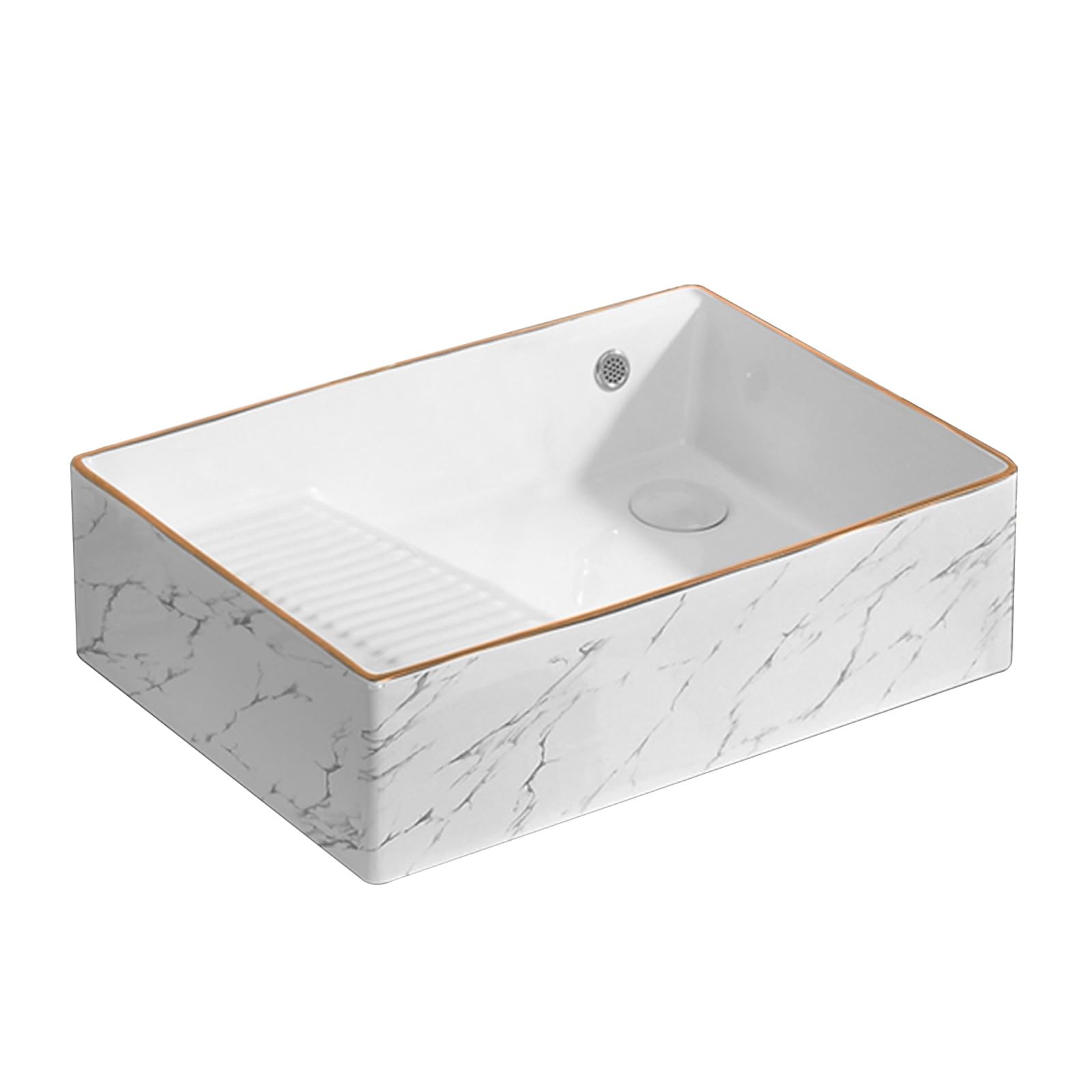 Hltdzer Bathroom Sinks Above Counter,white bathroom ceramic sink,ceramic laundry sink wiht washboard,With drain set, suitable for bathrooms, toilets, balconies, and laundry rooms