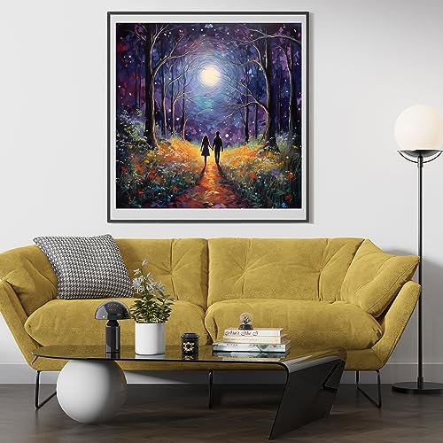 Image of Moohue Stamped Cross Stitch Kits for Adults Skull 14CT Pre Printed Cross Stitch Kits for Beginners (The Moon and Lovers)