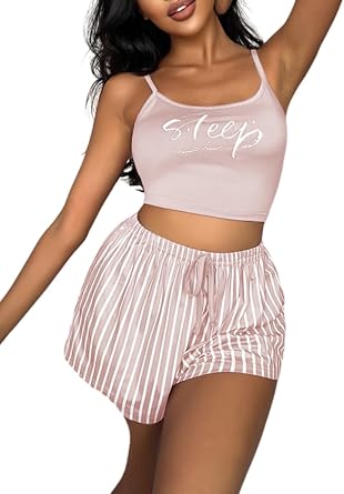 WOWARKI Women Y2k Pajamas Set with Striped Boxer Shorts Lounge Short Pants Elastic High Waist Pj Bottoms Going Out Shorts