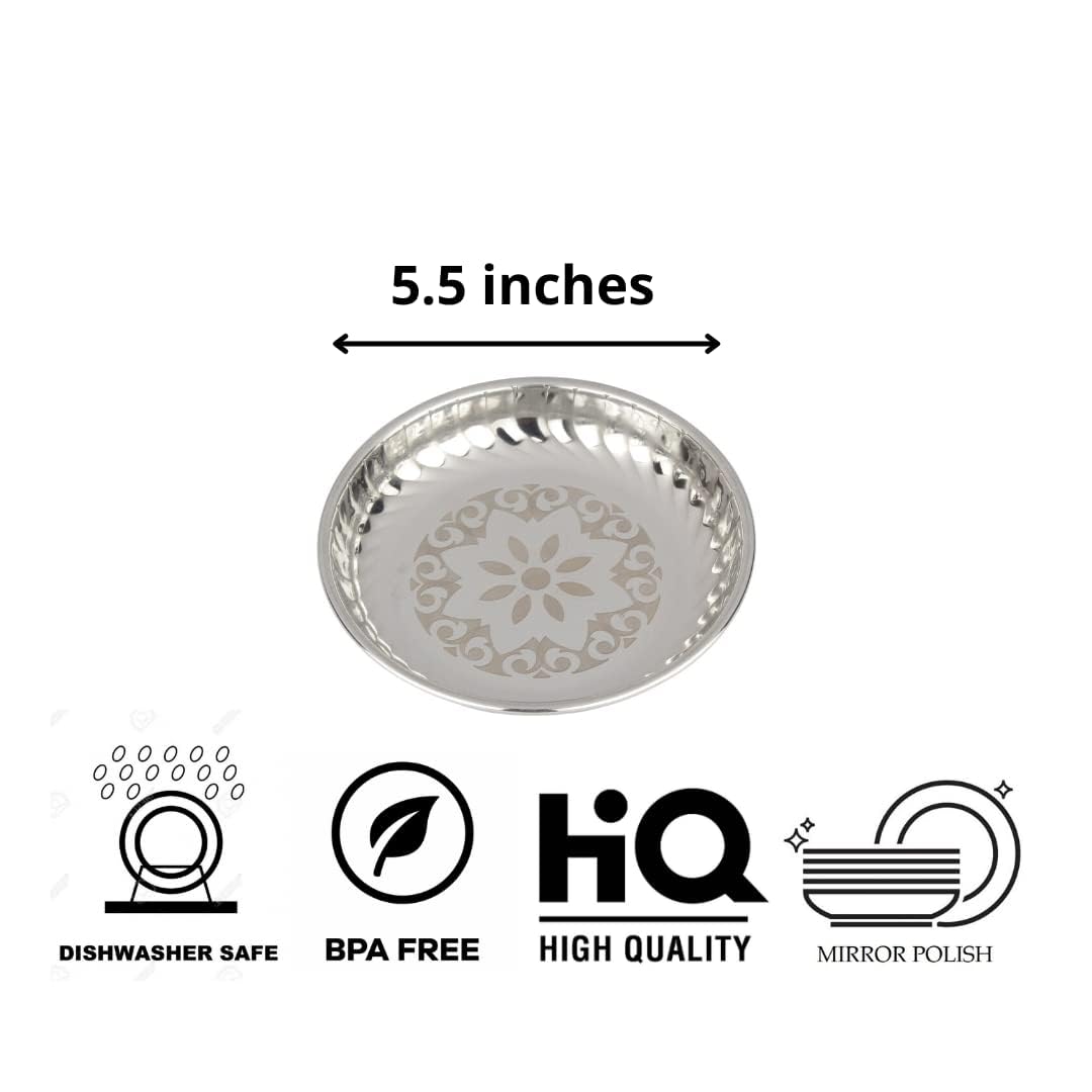 Sharda Metals Set of 12 Stainless Steel Side Serving Designer Plates Dishes, Small, Silver 2