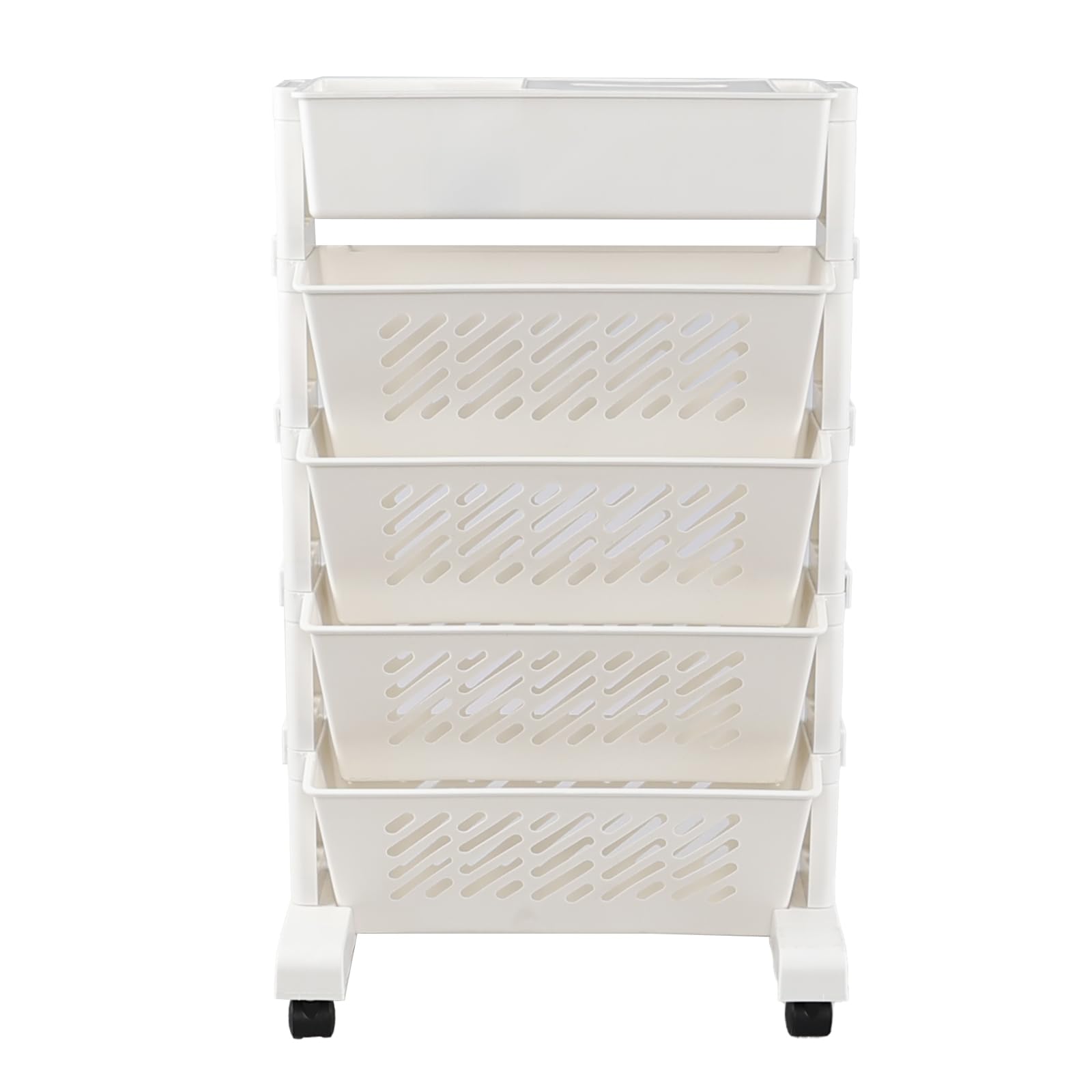 Carrito móvil de 5 niveles con ruedas, estantería rodante delgada, color blanco
