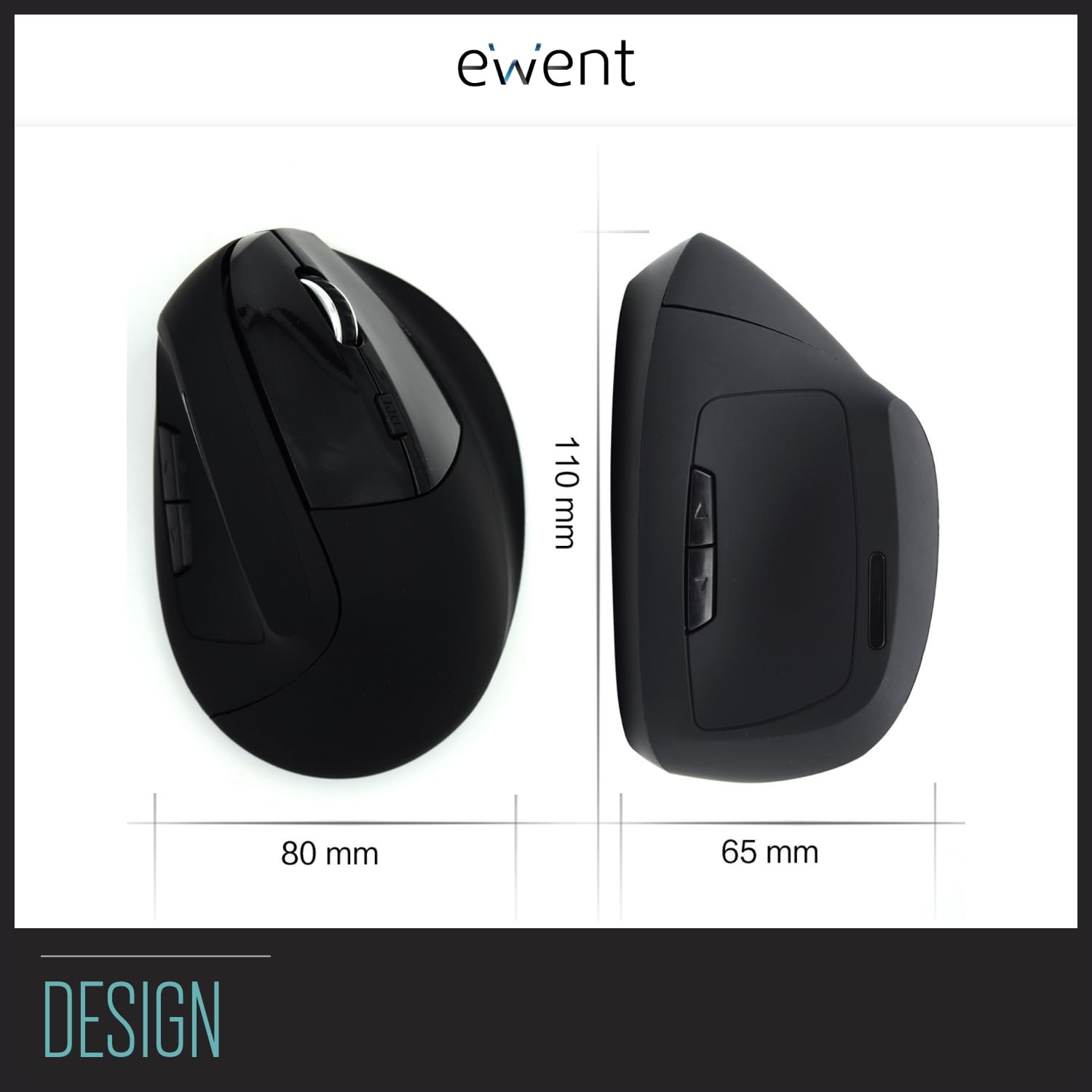 Ewent Mouse Verticale Wireless Ricaricabile Ergonomico - Sistema Ottico 800/1200/1800 DPI - 5 Tasti - Previene il Disturbo del Tunnel Carpale - Colore: Nero