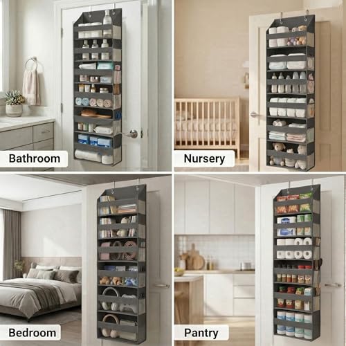 Image of HOMELUX THEORY UPGRADED 6 Tiers Over The Door Organizer Hanging - 100D EXTRA THICK & 50lbs HUGE CAPACITY, 12 Side Mesh Pockets Over The Door Shoe Organizer, Hanging Closet Organizer (Dark Gray, 1pc)