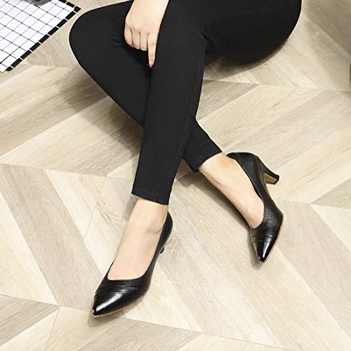 Image of Mona flying Women's Leather Pump Med Heel Pointed Toe Office Dressy Shoes