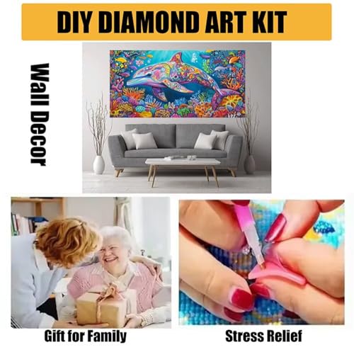Peinture Diamant Dauphin 5D à strass complets toile broderie grand format 80x160cm O-3G