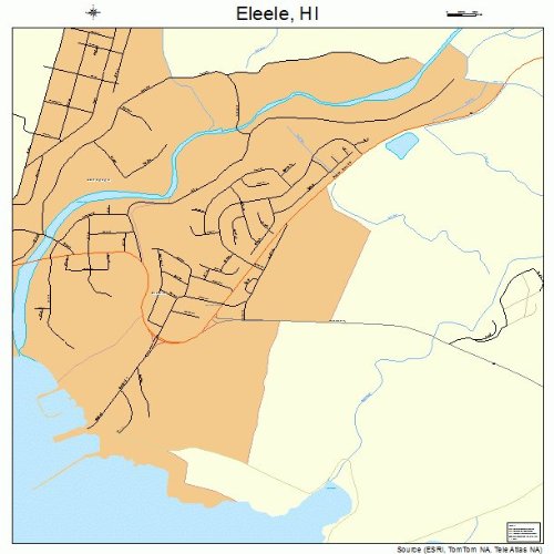 Large Street & Road Map of Eleele, Hawaii HI Printed poster size wall
