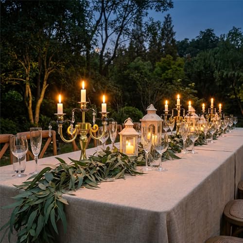 Image of 6 Pcs 3 Arm Black and Gold Candelabra Party Decorations - 11.8 Inch Tall Candle Holders, Elegant Taper Candlestick Stand for Wedding, Dining Table, Christmas Party Home Decoration
