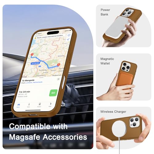 Image of YENAPOON for iPhone 16 Pro Max Case, Matte Magnetic Phone Cover [with 1 Screen Protector] [Support for MagSafe] [Shockproof Military Grade Protection] Translucent Frosted Back, Brown