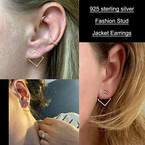 Ear Jacket Earrings 925 Sterling Silver Studs Front Back Earrings for Women Minimalist Geometric V Stud Earrings With Back Design4