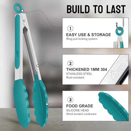 Image of HOTEC Stainless Steel Kitchen Tongs with Silicone Tips, Set of 2-9 inch and 12 inch