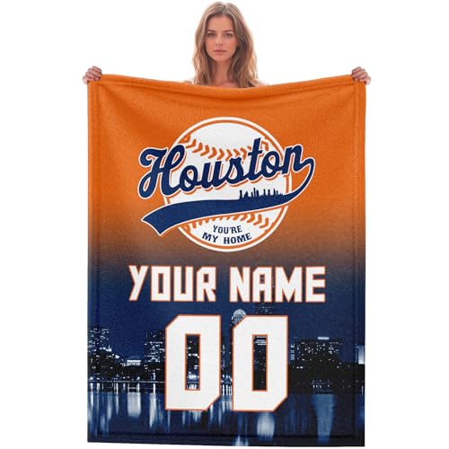 Custom Blanket for Bed Fans Gift Baseball City Night View Winter Summer Fleece Throw Blankets Personalized Name & Number 40x30 60x50 80x60