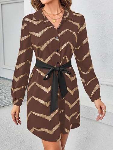 Image of SweatyRocks Women's Metallic Gold Long Sleeve Dresses Collar Shirtdress Casino Night Party Outfit