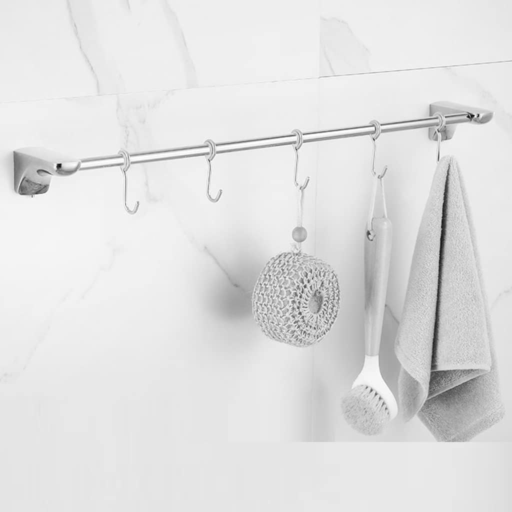 Towel Rails Towel Racks, for Bathroom,Hand Towel Holder Bar Rail with Hook,Punch-Free Wall-Mounted Stainless Steel Single Rod Bathroom Kitchen Rag Hook Rack/G,Silver 40cm5 Hook-a