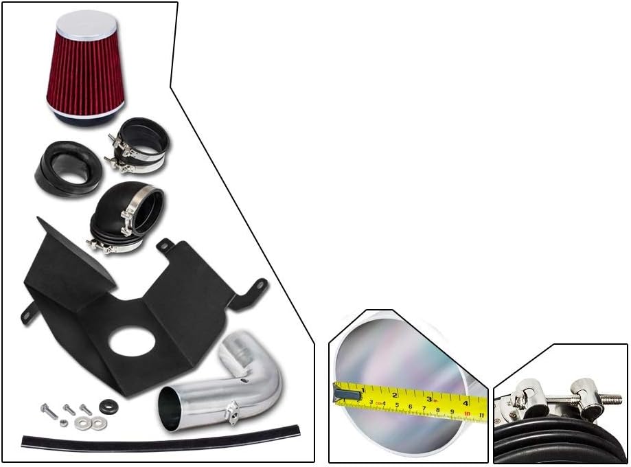 Heat Shield Cold Air Intake Kit & Red Filter Combo Compatible for Dodge 2003-2007 Ram 2500/3500 5.9L L6 Diesel
