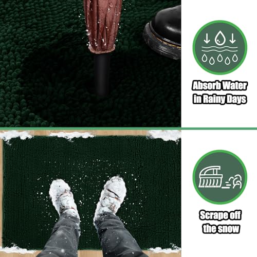 IM HOME Chenille Absorbent Outdoor Doormat 36" x 24", Washable Muddy Door Mats for Dog Non Slip Indoor Doormat Dog Mat for Muddy Paw Front Inside Doormats for Entryway Dark Green