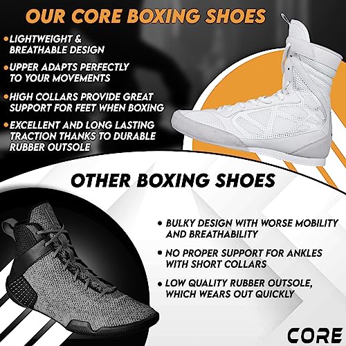 Foto von Core Boxschuhe Weiß - Leichte Boxschuhe für Herren & Damen - Boxtraining Schuhe mit hohem Halt - Hohe Traktion Boxstiefel, Weiss/opulenter Garten, 11.5 Women/10 Men
