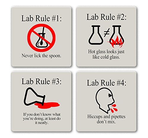 Lab Rules 4-Piece Ceramic Tile Coaster Set - Caddy Included #TOP4