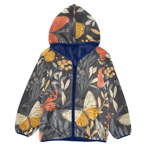 Colorful with Butterflies Girls Fleece Jacket Girls Fall Jacket Girls Zip Up Hoodie Girls Sherpa Jacket 2-10T