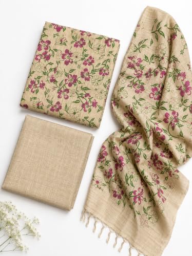 Image of HAIDER ALI Handloom Cotton Silk Screen Print Unstitched Suit Set for Women with Dupatta | Salwar Suit Dress Material for Women & Girls 01