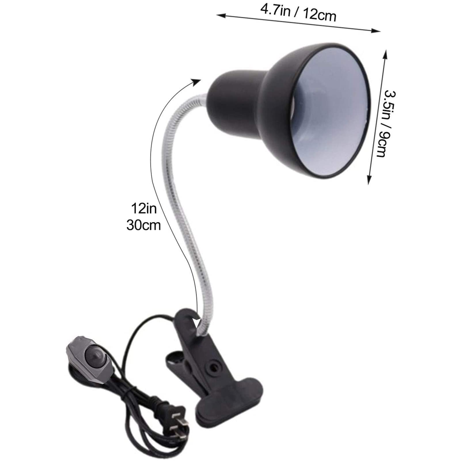 Lampe chauffante Tortue, Lampe chauffante avec Cou Rotatif à 360 ° pour Reptiles, Projecteur Thermique E27 UVA + UVB pour Reptiles d'aquarium/lézards/Tortues/Serpents (Noir)