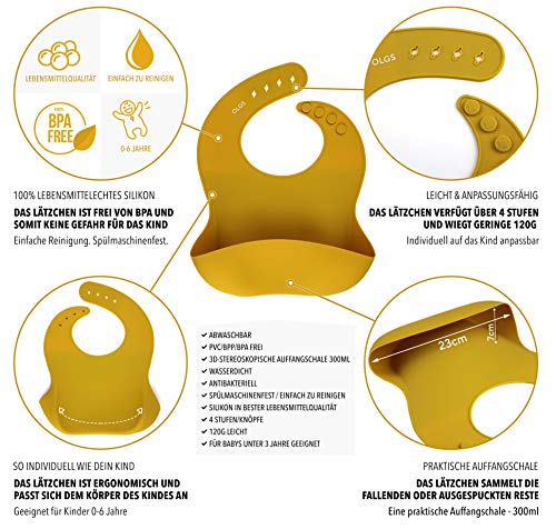 Silikon Baby Lätzchen mit Auffangschale | Silikonlätzchen Mustard | BPA-frei, Ergonomisch, Wasserdicht, Abwaschbar & leicht zu reinigen (Mustard, Senf, Gelb) - Image 3