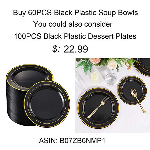 Bucla 60Pack Black Plastic Bowls With Gold Rim-12Oz Disposable Soup Bowls - Premium Heavy Duty Plastic Dessert Bowls For Wedding/Party #TOP7