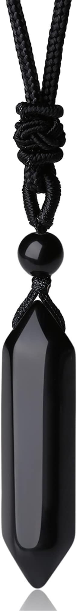 YATOJUZI Obsidian Healing Crystal Stone Necklace Hexagonal Pointed Pendant Necklaces Adjustable Rope Natural Gemstone Necklace Reiki Enger Quartz Jewelry for Women Men