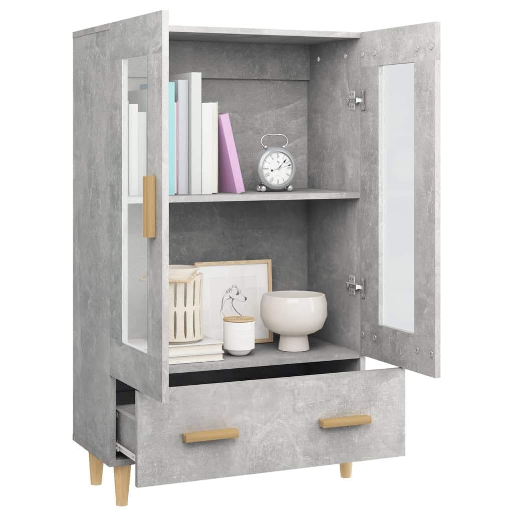 Générique Bufet wysoki szary beton 70x31x115 cm z dwoma przegródkami i szufladą, wytrzymała i stabilna szafka do przechowywania z drewna inżynieryjnego.