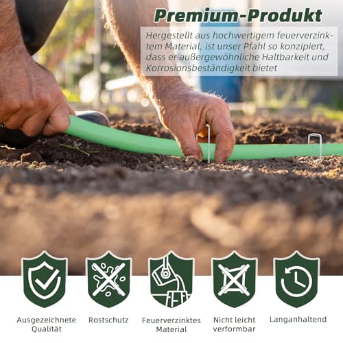 GREELUE 50 Stück Ø3mm Erdanker Bodenanker, 150x25mm Verzinkter Stahl Anti-Rost Erdnägel für Unkrautvlies Gartenvlies Camping