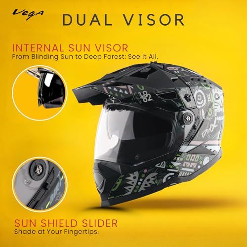 Image of Vega VF 11 Dirt-X Challenge Full Face Motorcycle Helmet with Shock Absorbing Shell, Aerodynamic Design, Ventilated Interior, Aggressive Racing Styling Black Grey -M