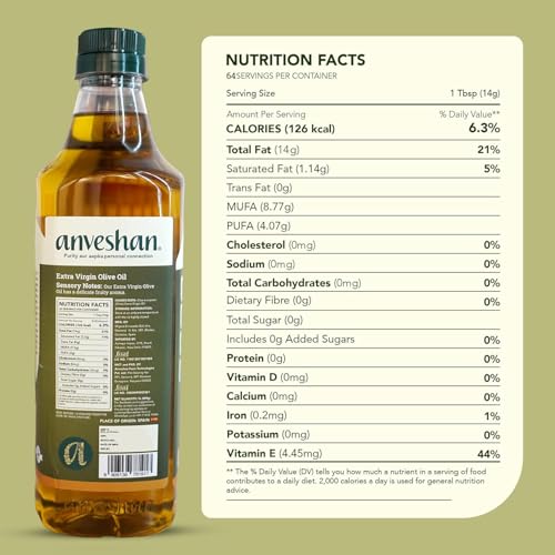 Image of Anveshan Extra Virgin Olive Oil - 1Lx2 | Cold Press Extraction | Rich in Vitamin E & K | Perfect for Salad Dressings, Sauteing, Marinades - Imported from Spain