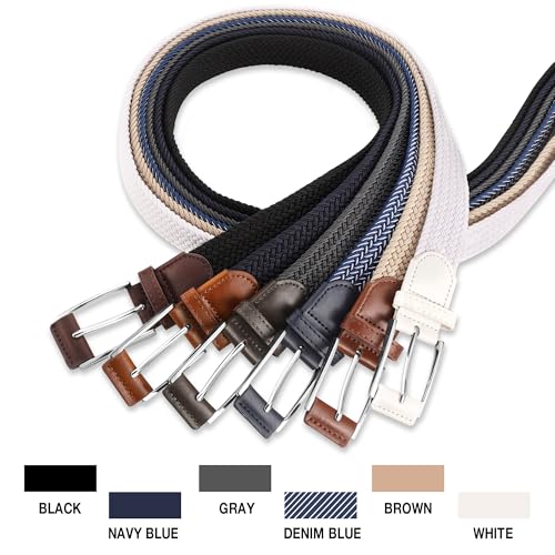 Image of Casual Stretch Belts for Men, Adjustable Braided Mens Elastic Belt, Ideal Gifts for Golf, Dress, Work