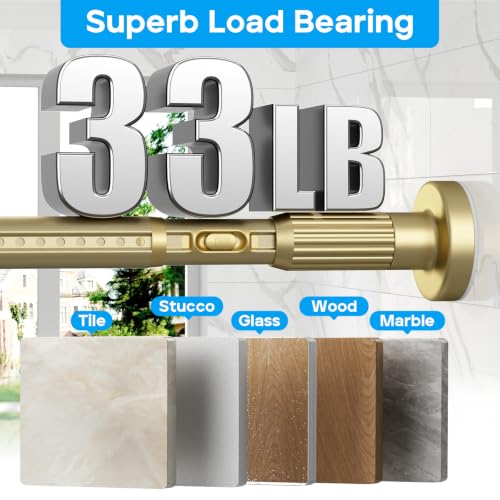 Image of Tension Curtain Rod Gold Shower Rod 40-144IN Long Curtain Rods No Drilling Adjustable Tension Rods of Shower or Bathroom Outdoor Window Patio Diameter 1.26In