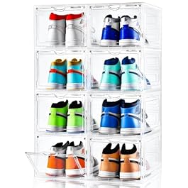 Clemate Upgraded X-Large Shoe Storage Box,8 Pack,Shoe Box Clear Plastic Stackable,Drop Front Shoe Box with Clear Door,Shoe Organizer and Shoe Containers For Sneaker Display,Fit up to US Size13