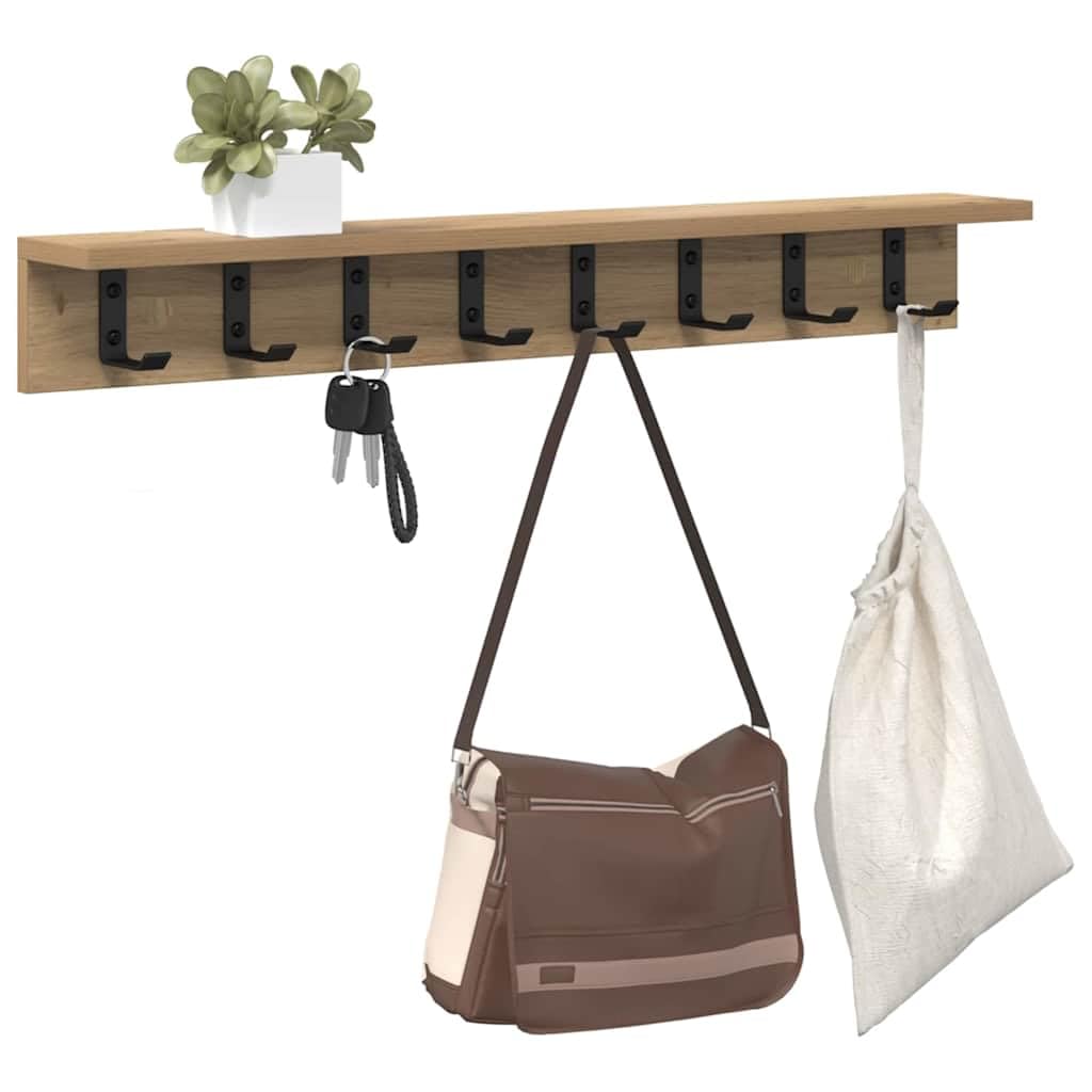 Wandgarderobe Artisan-Eiche 80 cm, Modernes Garderobenpaneel mit Haken und Ablage aus Holzwerkstoff, Wandmontiertes Wandregal für Flur, Diele und Eingangsbereich