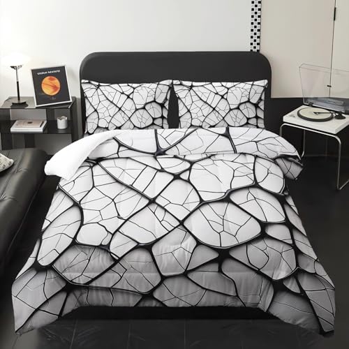 Image of Black and White Modern Art Striped Comforter Set King Size,Black and White Checkered Bedding Set King,with 1 Comforter with 2 Pillow Case,Modern Art Bedroom Decor