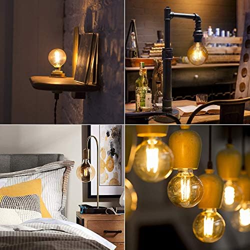 AidSci Vintage Edison Light Bulb, G80 Globe Filament LED Bulb E27 Edison Screw Base 6W (6W Equivalent) 600LM 2700K Retro Antique Old Fashioned Style Warm White Edison Lamp | 4-Pack Golden Tinted