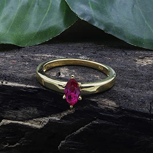 AFFY Marquise Shape Simulated Ruby Solitaire Ring in 14k Gold Over Sterling Silver2