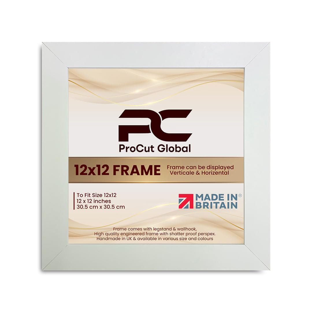 Procut Global 12X12 White Picture Frames - Modern Wooden Photo Frame with Shatterproof Perspex for Wall or Tabletop - Perfect for Posters, Certificates, Prints - Sizes & Colors Available