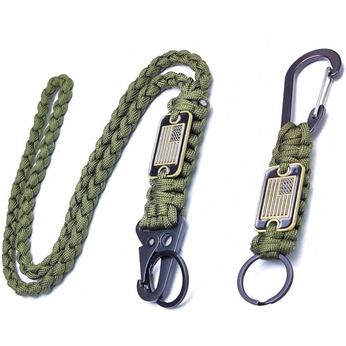 LUYADIN Paracord Lanyard Keychain with USA Flag,Parachute Rope Necklace Keychains