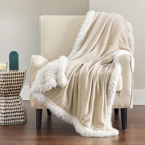 Bedsure Sherpa Fleece Throw Blanket - Winter Warm Plush Thermal Blanket, Thick Cozy Soft Throw Blanket Herringbone, Fluffy Sherpa Throw Blanket for Couch, Beige Throw Blanket (50x60 Inches)