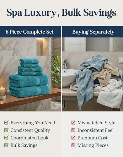Image of LANE LINEN Luxury Cotton Bath Towel Set of 6 - Soft, Absorbent & Quick Dry - 2 Bath, 2 Washcloths, 2 Hand Towels for Bathroom - OEKO TEX Certified - Smart & Durable Choice for Every Home - Sea Port